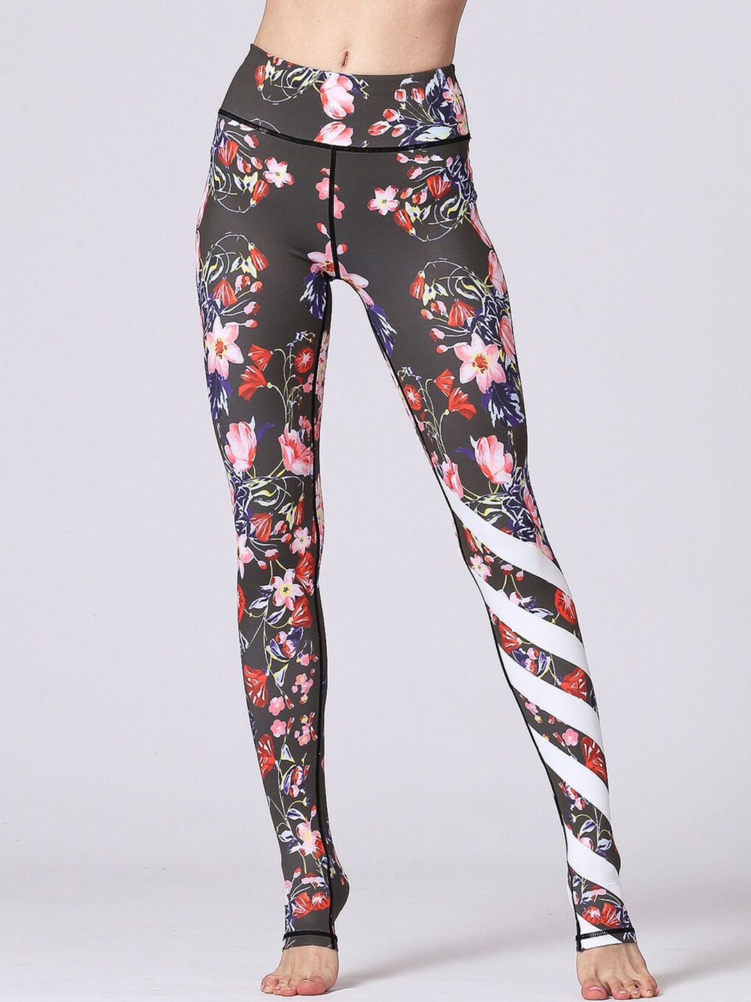 

JC Collection Women Floral Printed Ankle-Length Rapid-Dry Gym Tights, Black