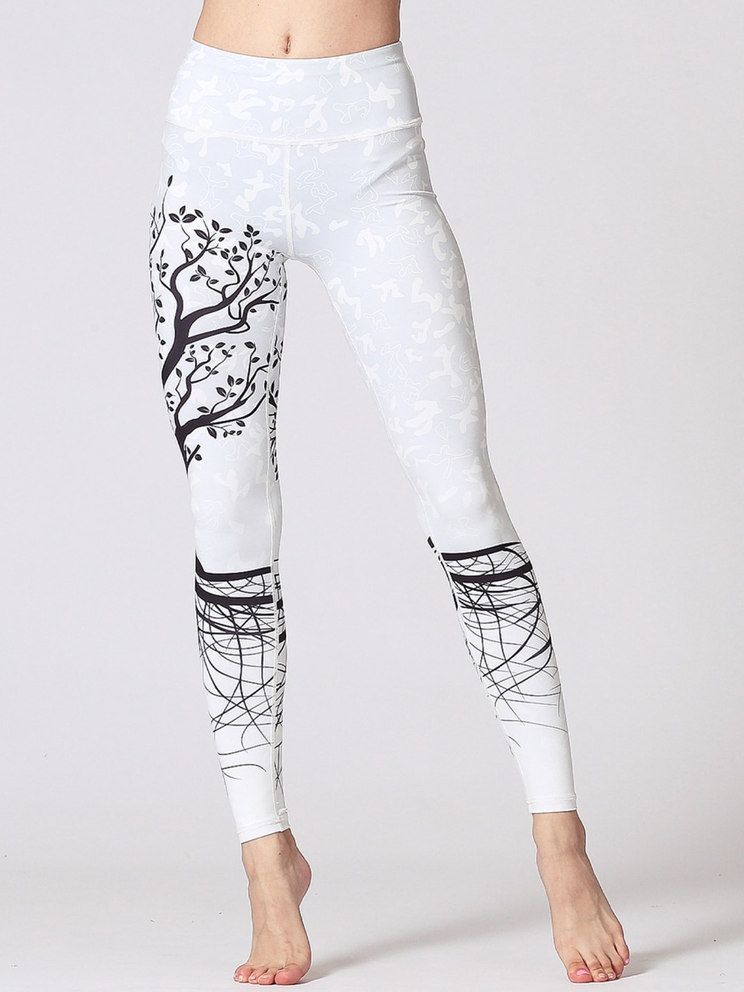 

JC Collection Women Printed Rapid-Dry Training Or Gym Tights, White
