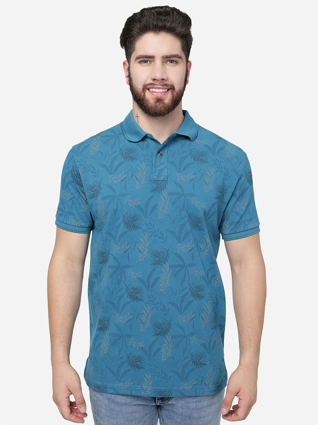 

Greenfibre Tropical Polo Collar Slim Fit Cotton T-shirt, Blue
