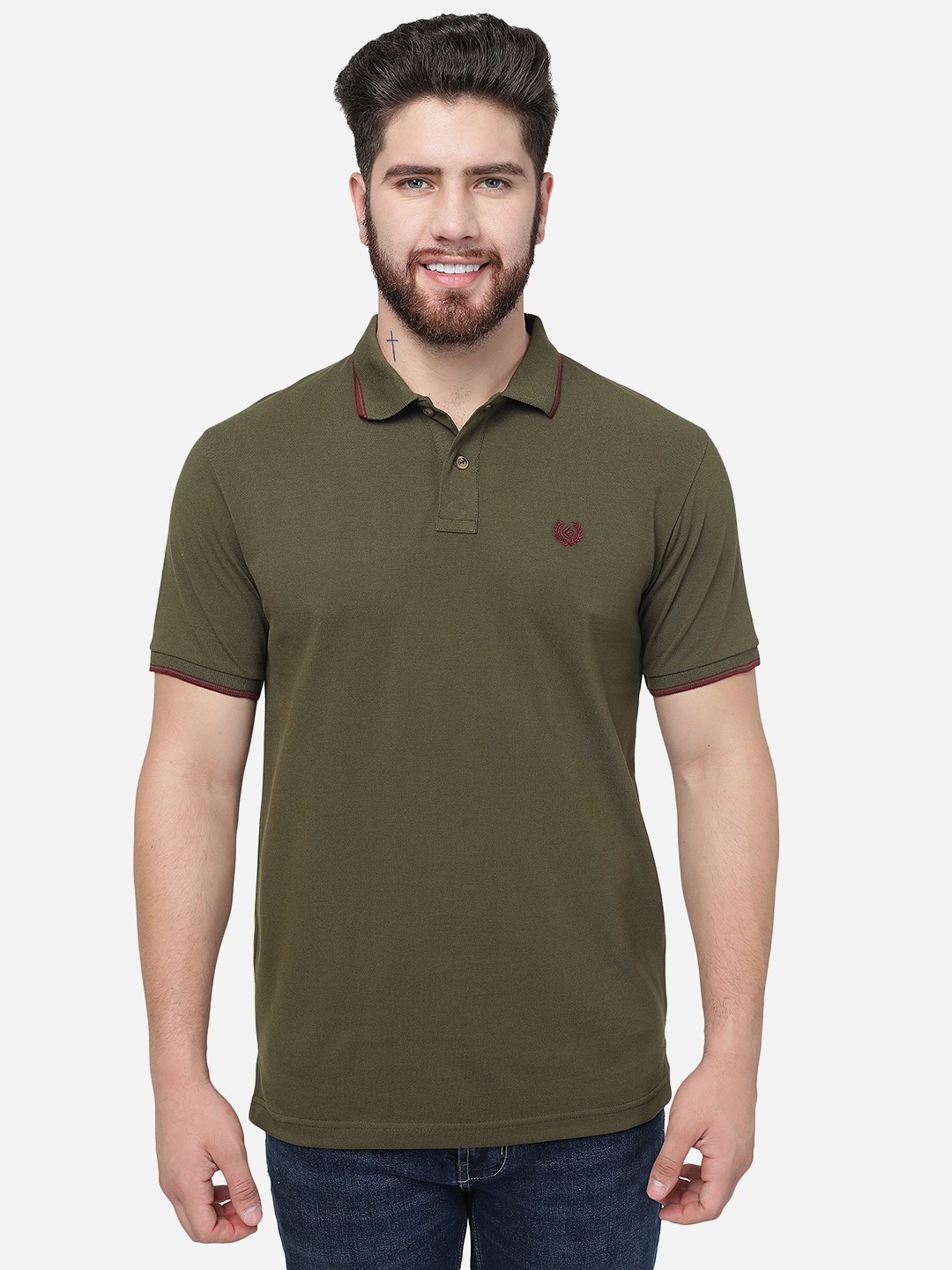 

Greenfibre Polo Collar Cotton T-shirt, Olive