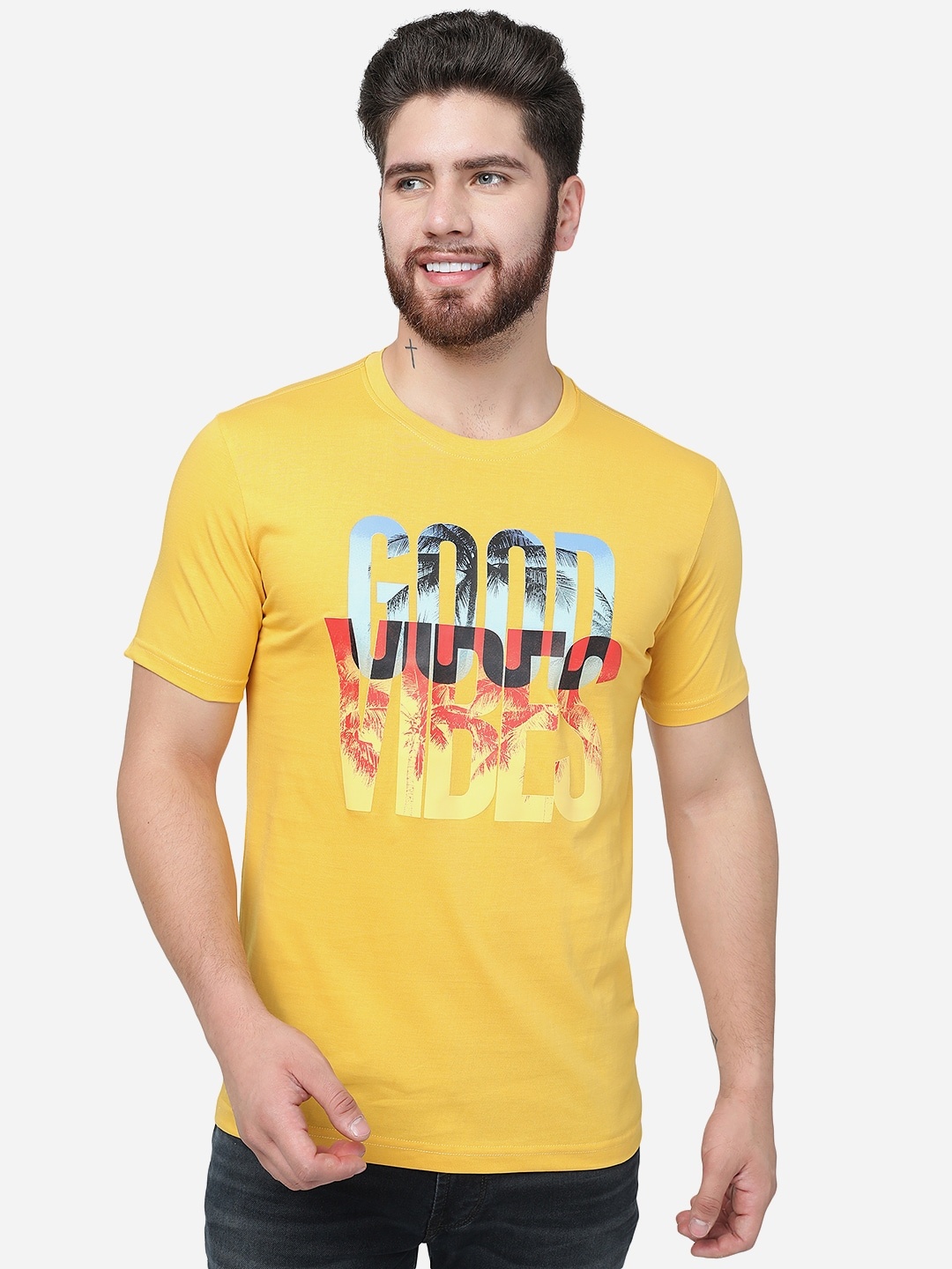 

Greenfibre Typography Round Neck Cotton T-shirt, Yellow