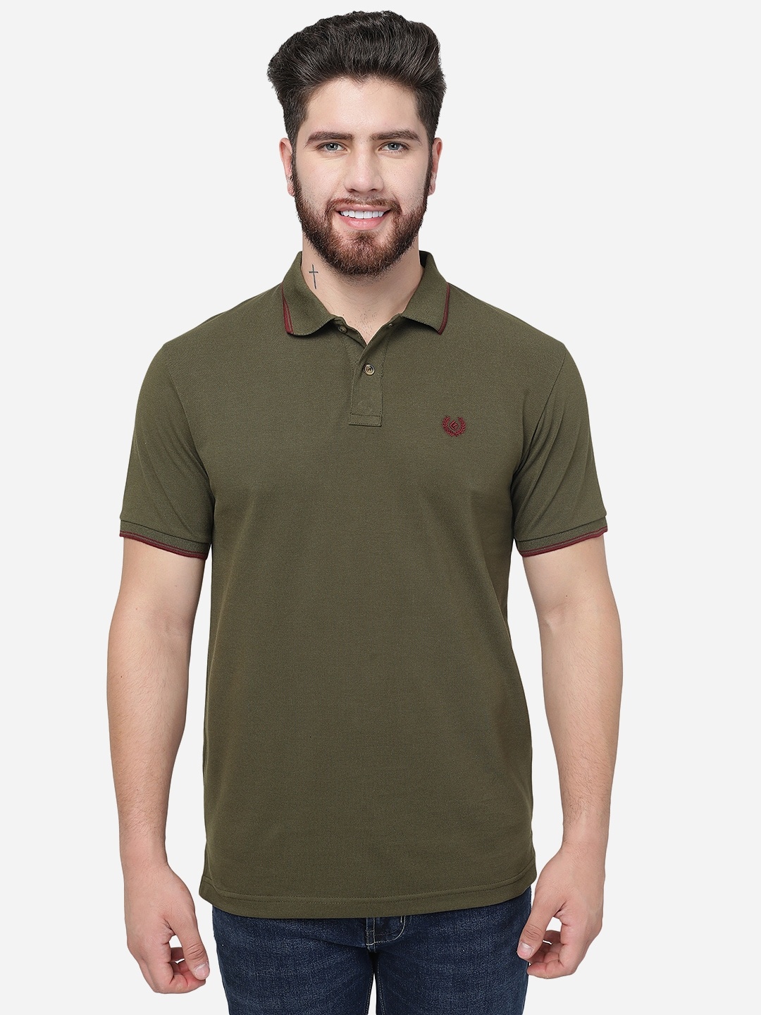 

Greenfibre Polo Collar Cotton T-shirt, Olive