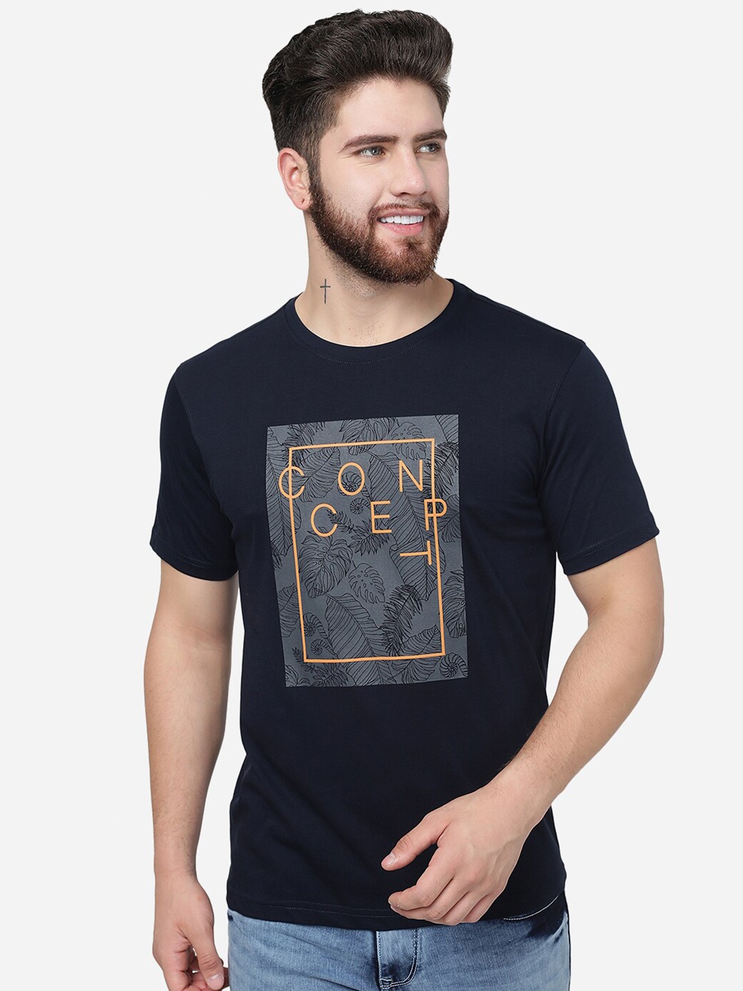 

Greenfibre Typography Round Neck Cotton T-shirt, Navy blue