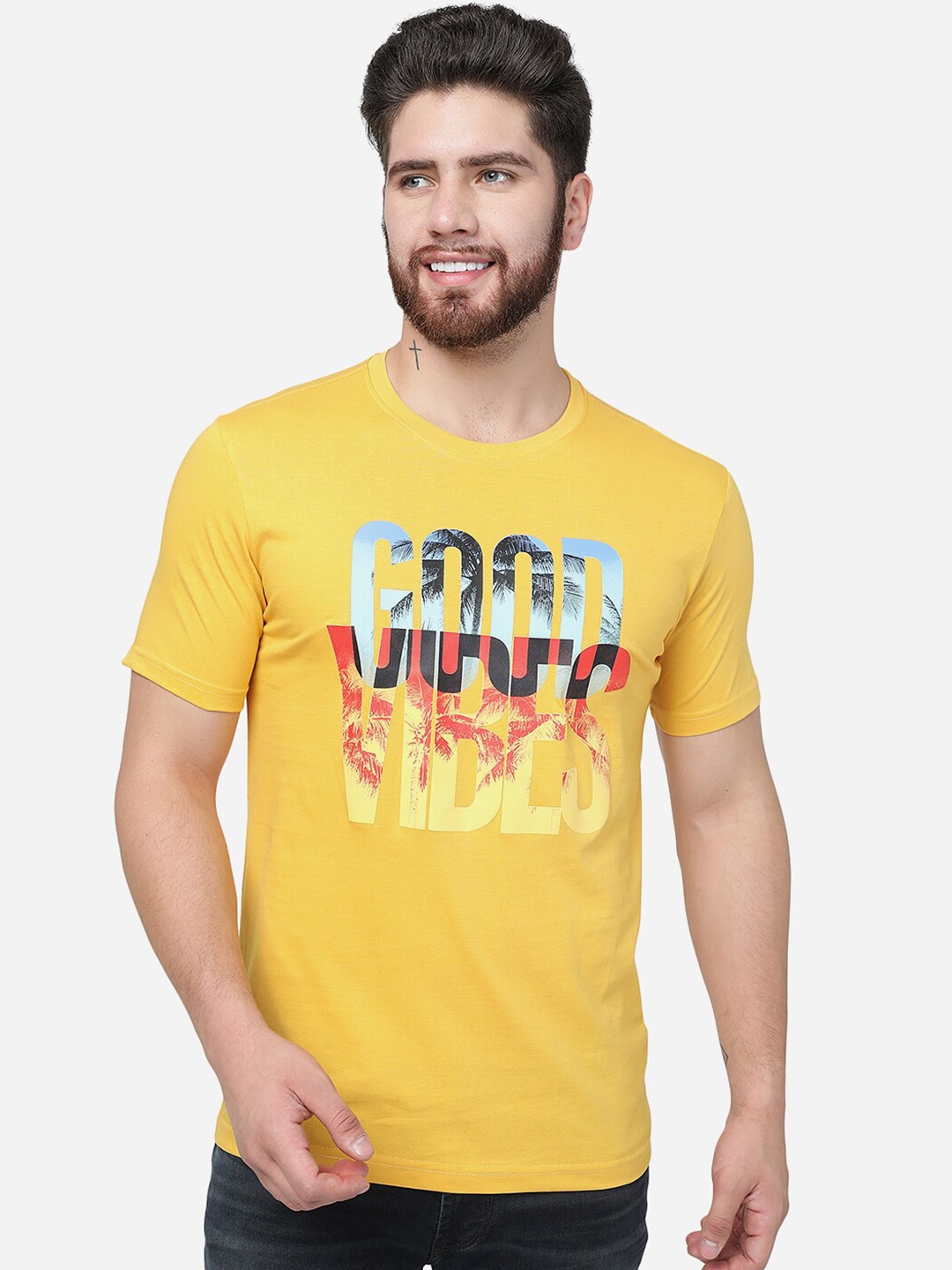 

Greenfibre Typography Round Neck Cotton T-shirt, Yellow