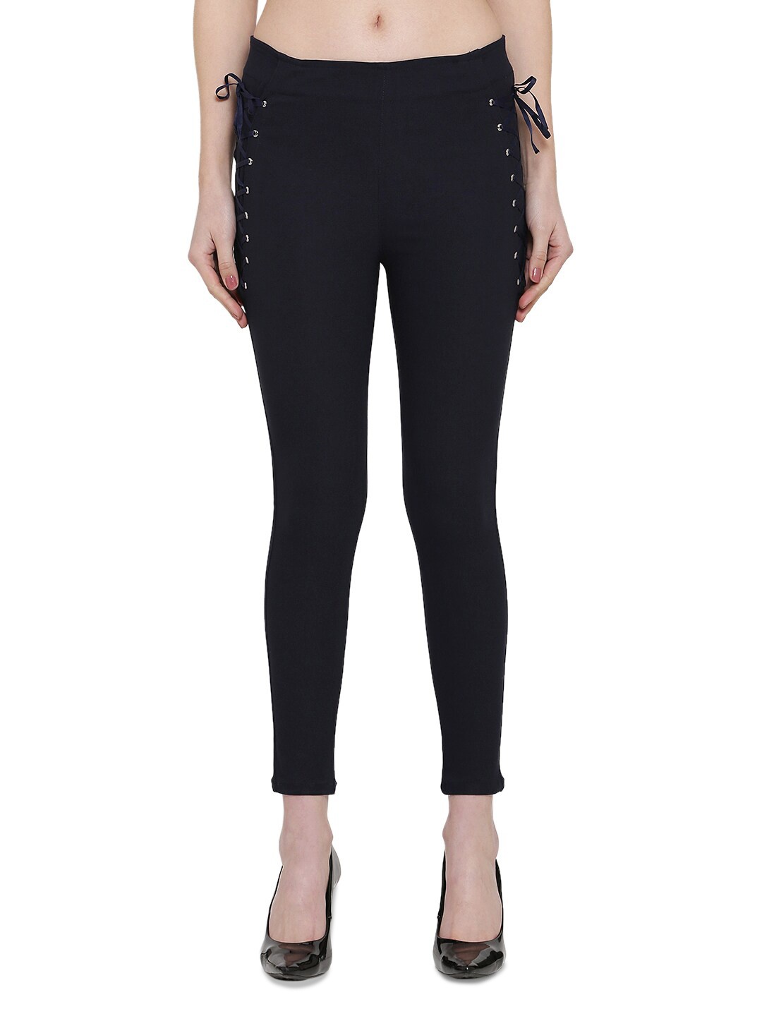 

urSense Women Skinny Fit Jeggings with Lace-Up, Navy blue