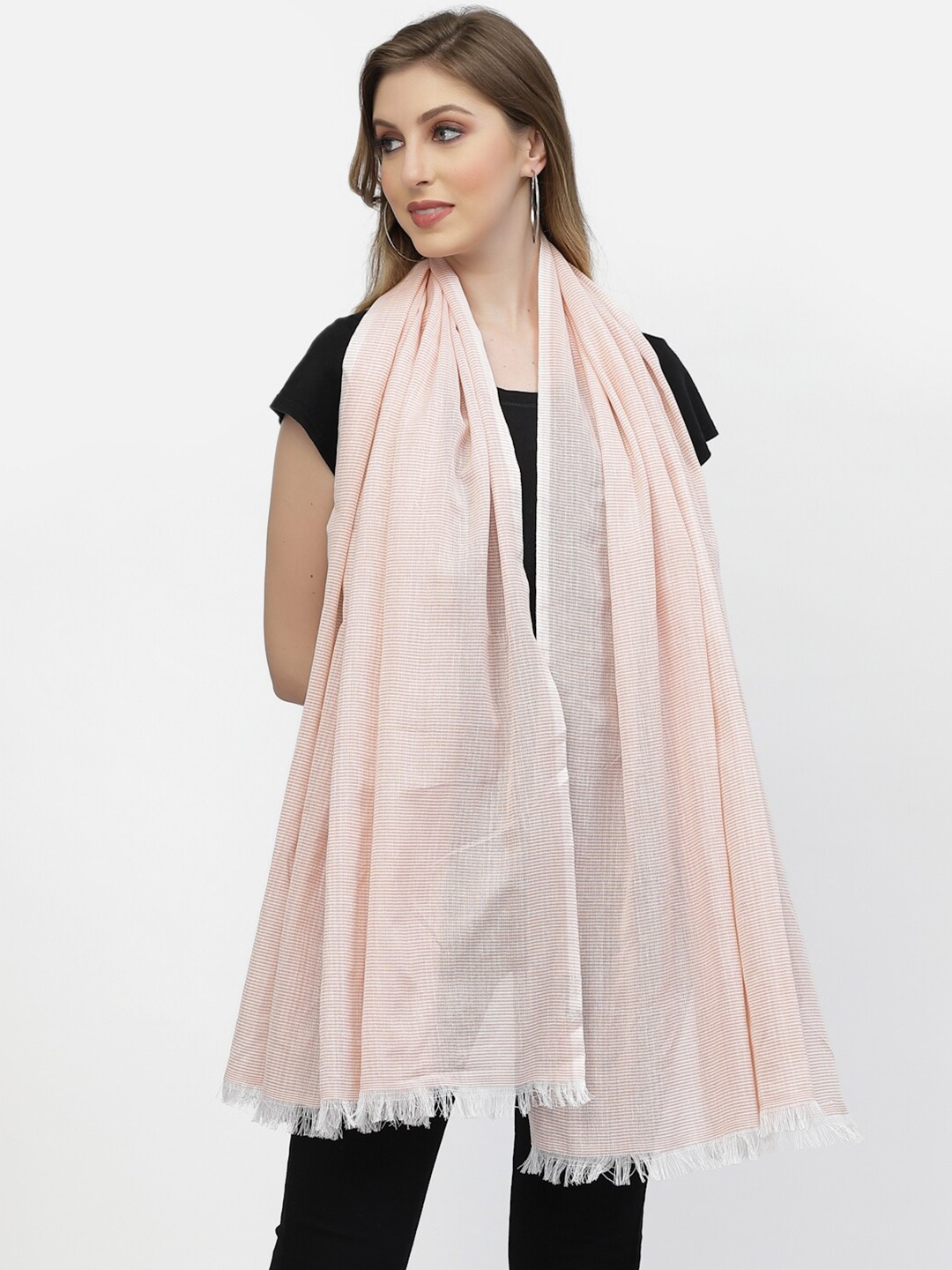 

Arrabi Women Pink & White Striped Stole