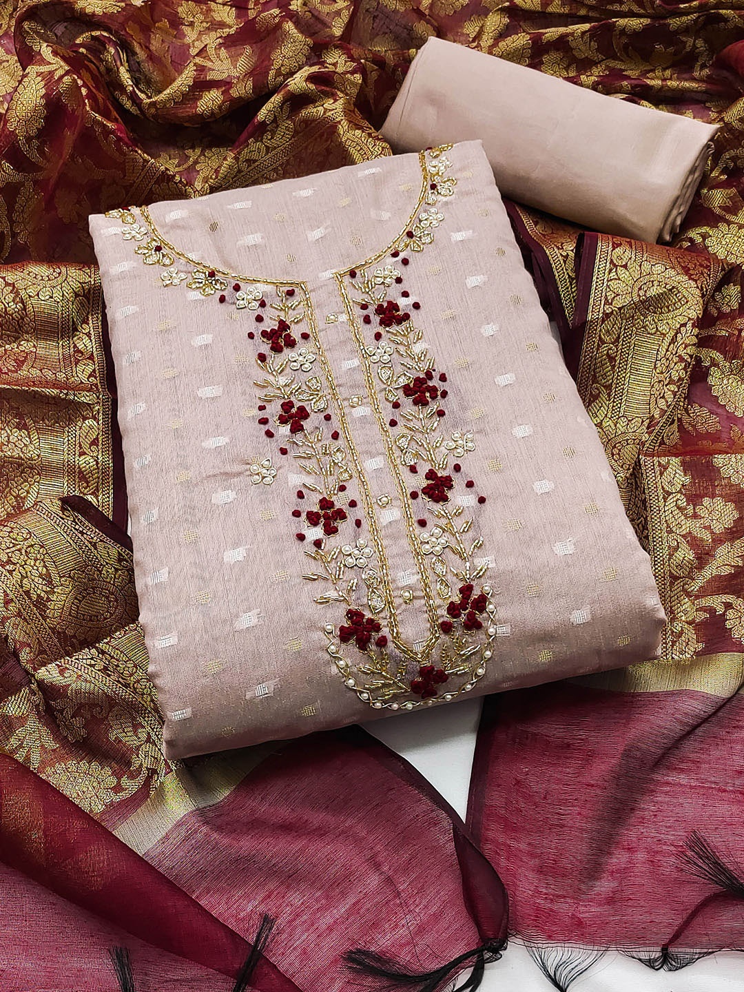 

KALINI Unstitched Dress Material, Mauve