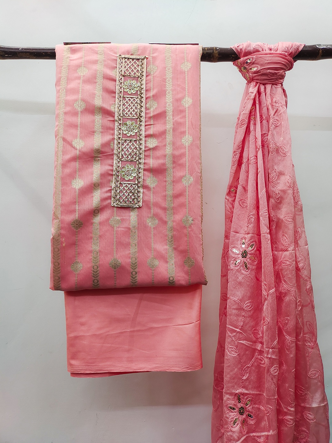 

KALINI Ethnic Motifs Gotta Patti Unstitched Dress Material, Pink