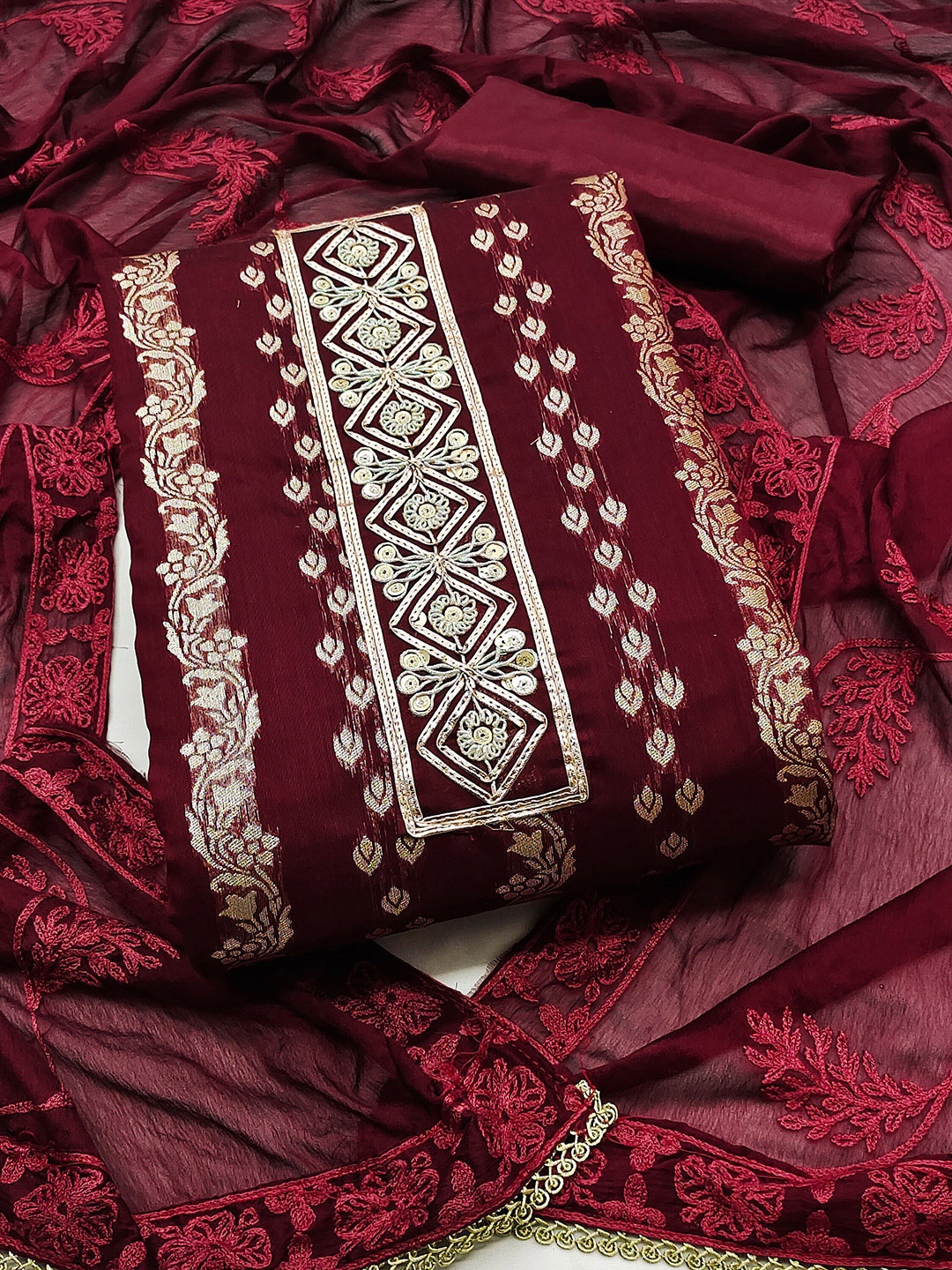 

KALINI Unstitched Dress Material, Maroon