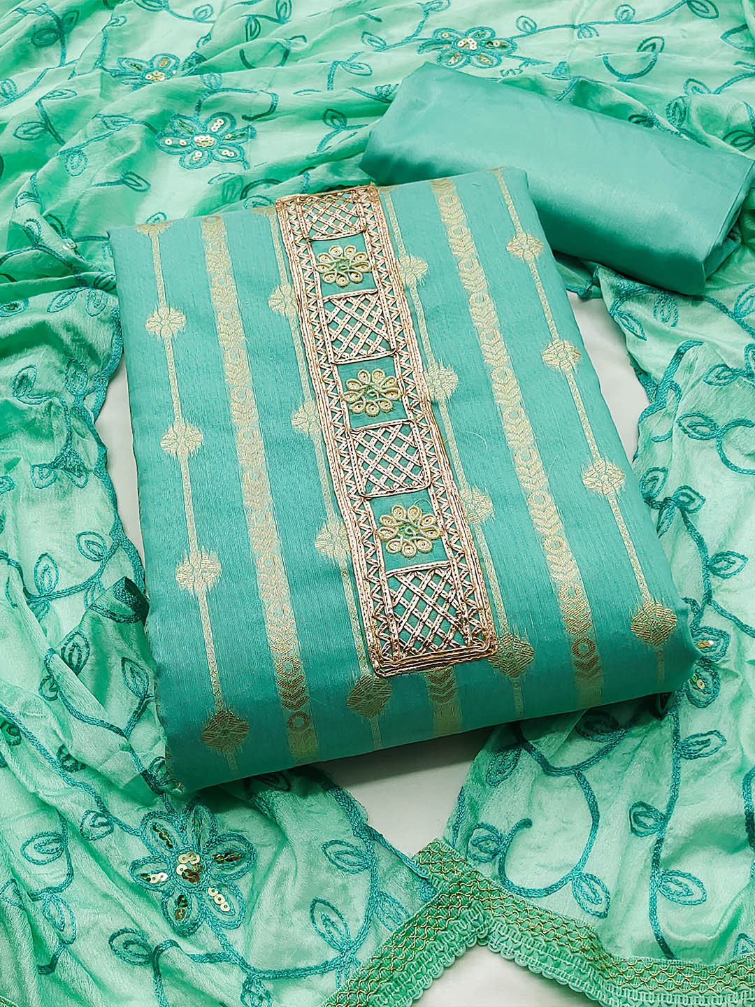 

KALINI Unstitched Dress Material, Sea green