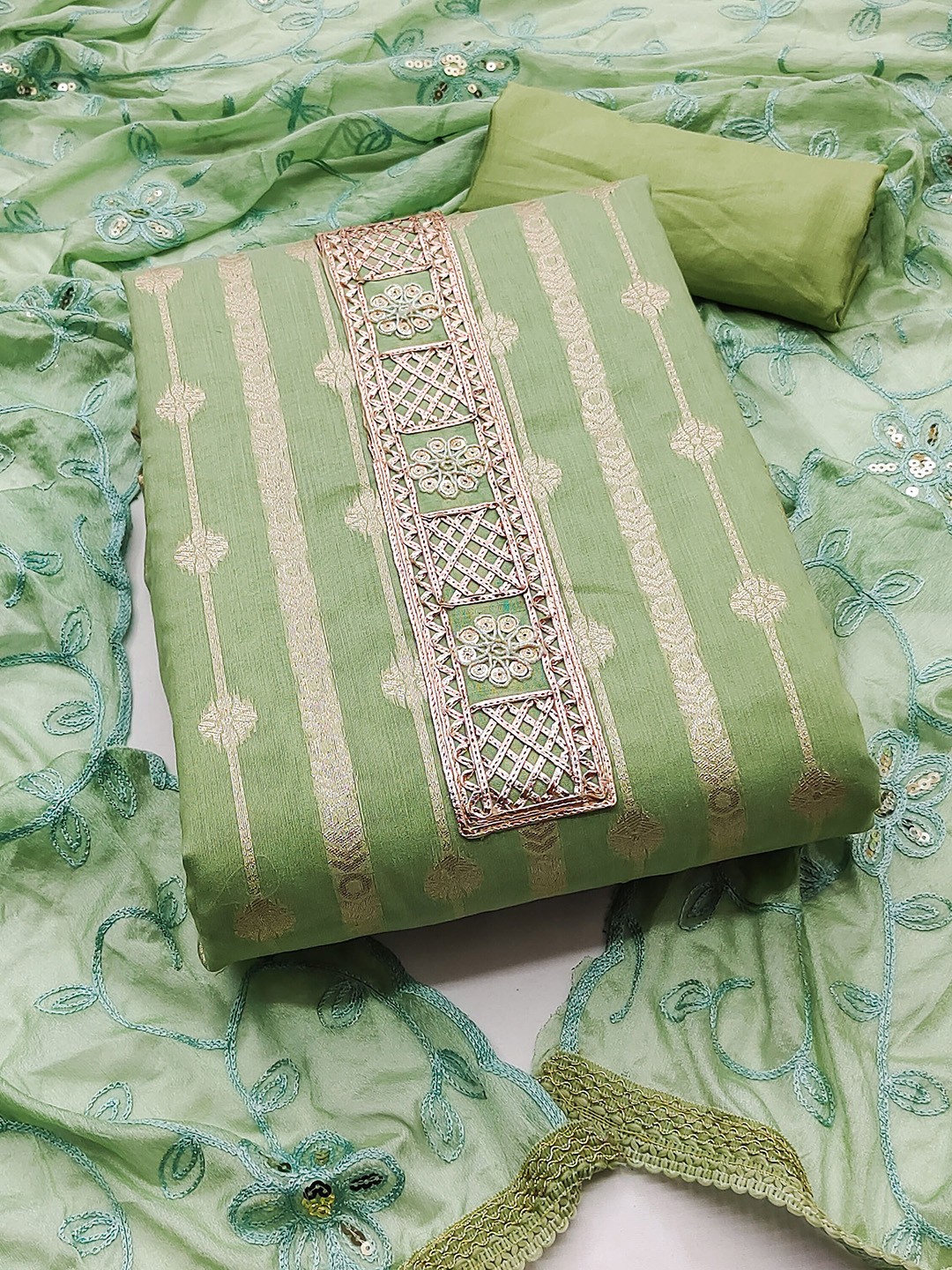 

KALINI Woven Design Unstitched Dress Material, Green