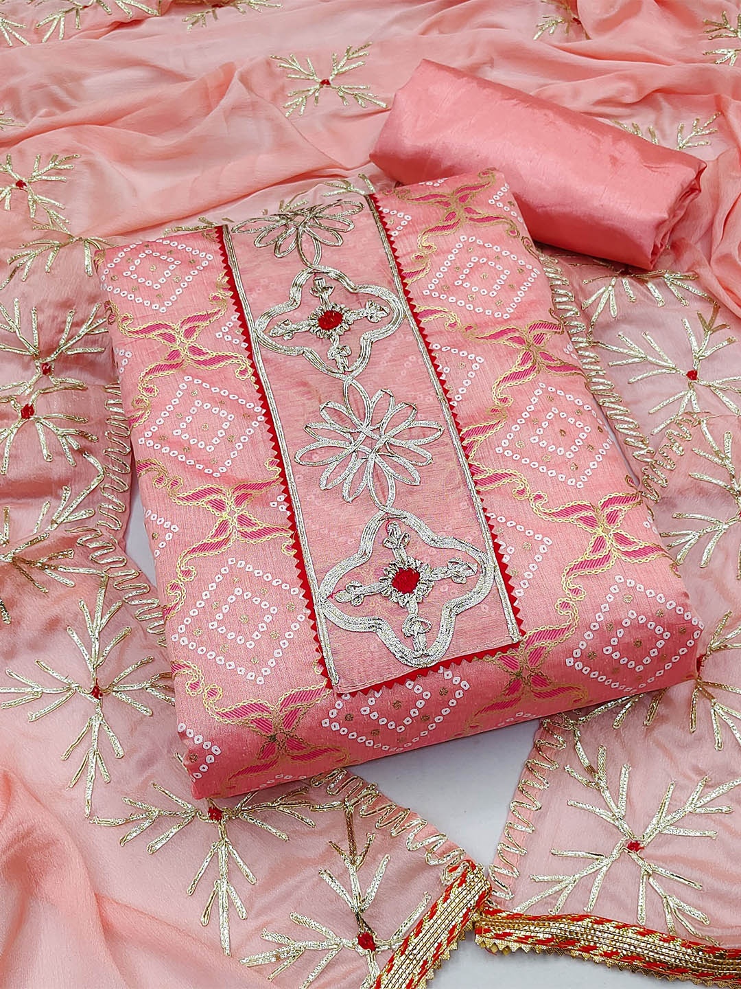 

KALINI Printed Unstitched Dress Material, Pink