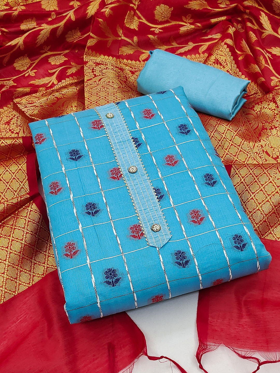

KALINI Woven Design Unstitched Dress Material With Gotta Patti, Blue