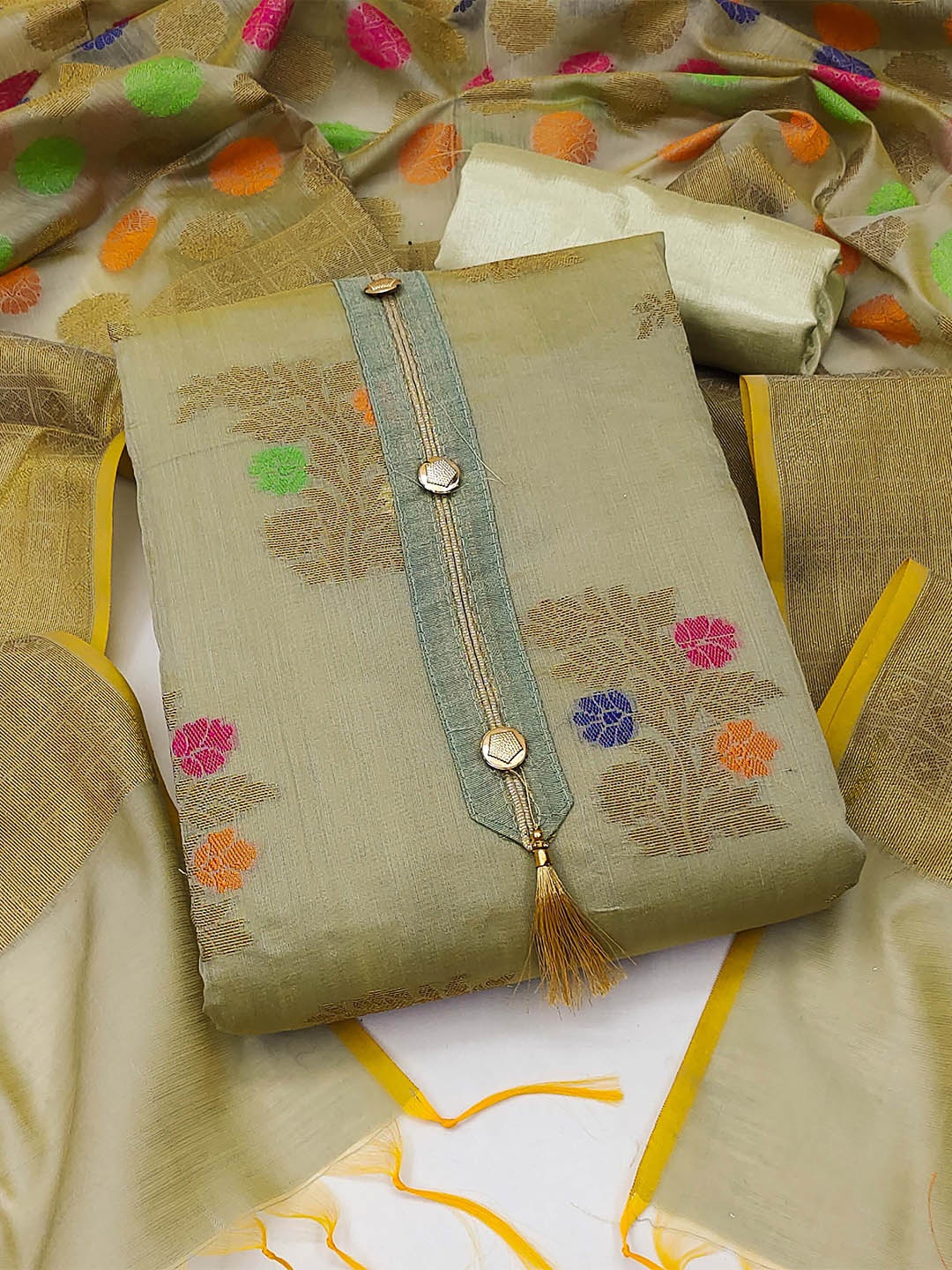 

KALINI Unstitched Dress Material, Khaki