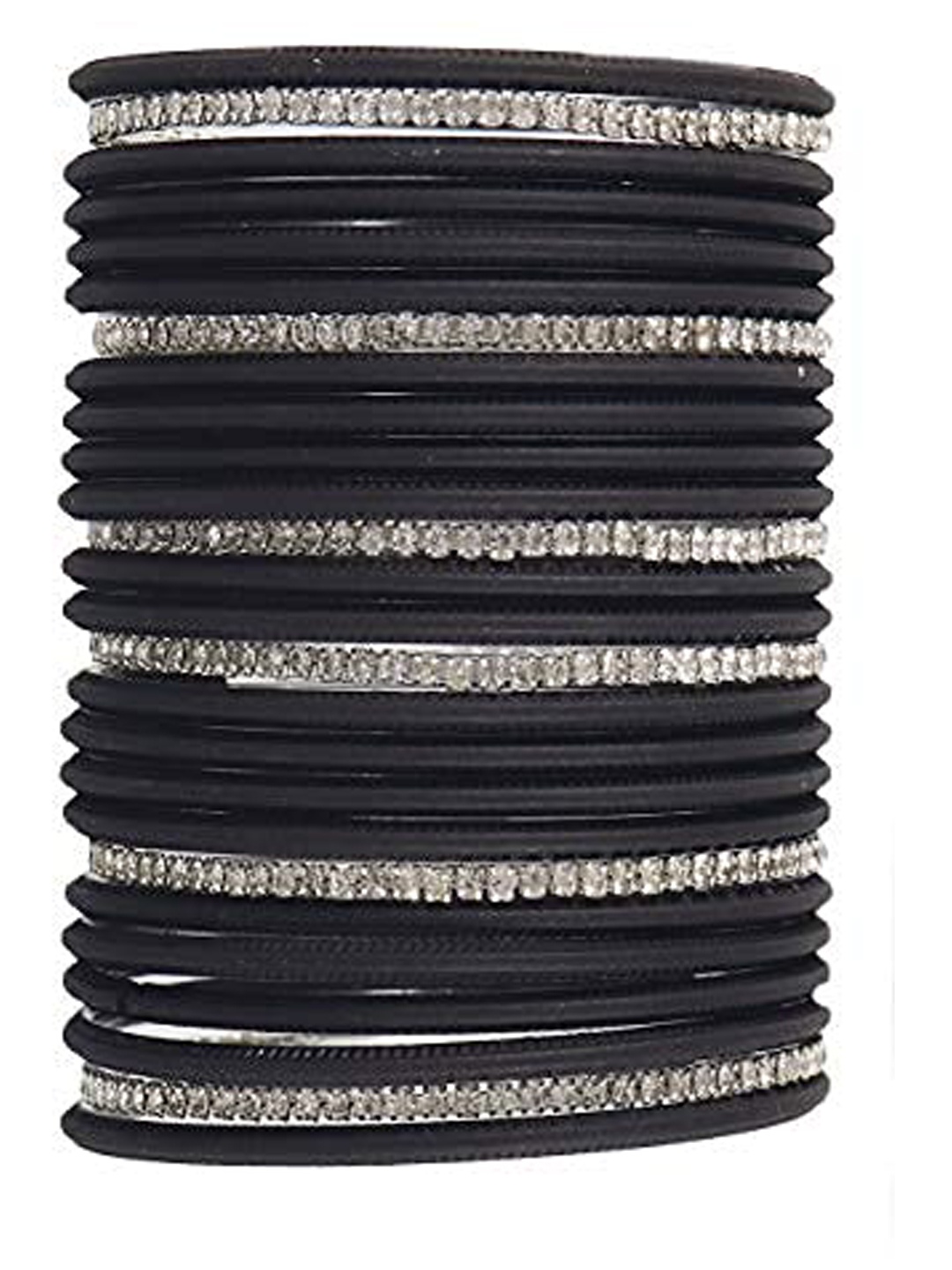 

NMII Set Of 26 Zircon Stone Studded Metal Glossy Finished Bangles, Black