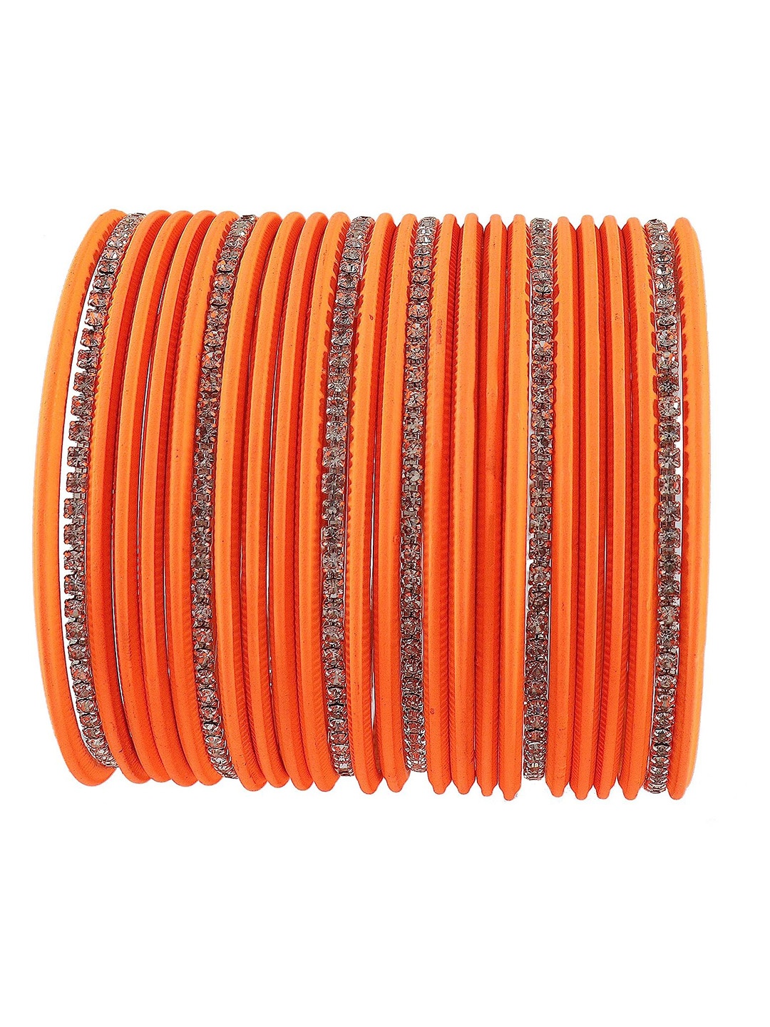 

NMII Set Of 26 Zircon Studded Glossy Finished Metal Bangles, Orange