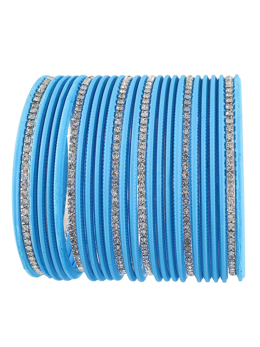 

NMII Set Of 26 Zircon Stone-Studded Metal Glossy Finished Bangles, Turquoise blue