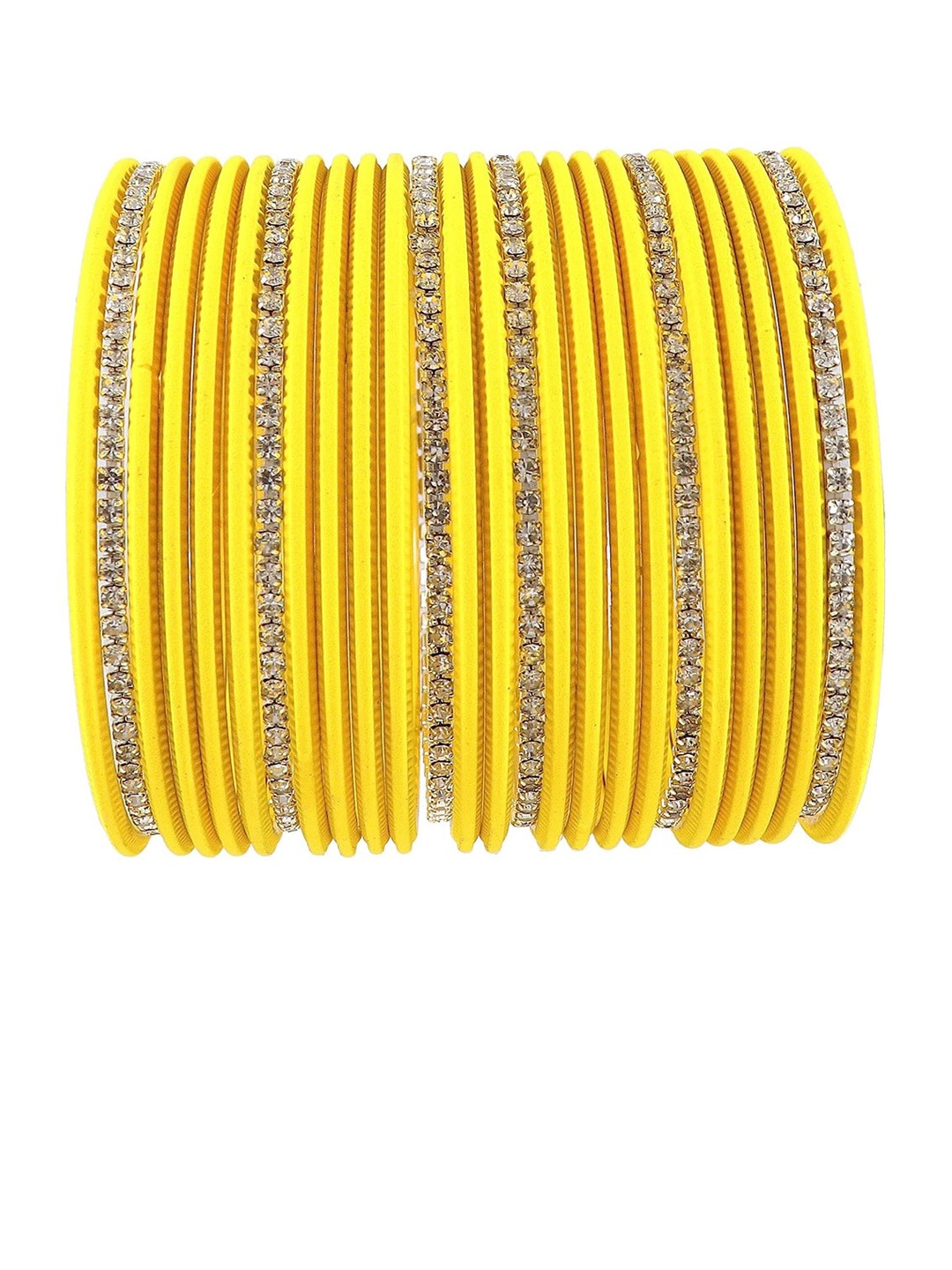 

NMII Set Of 26 Zircon Stone-Studded Metal Glossy Finished Bangles, Yellow