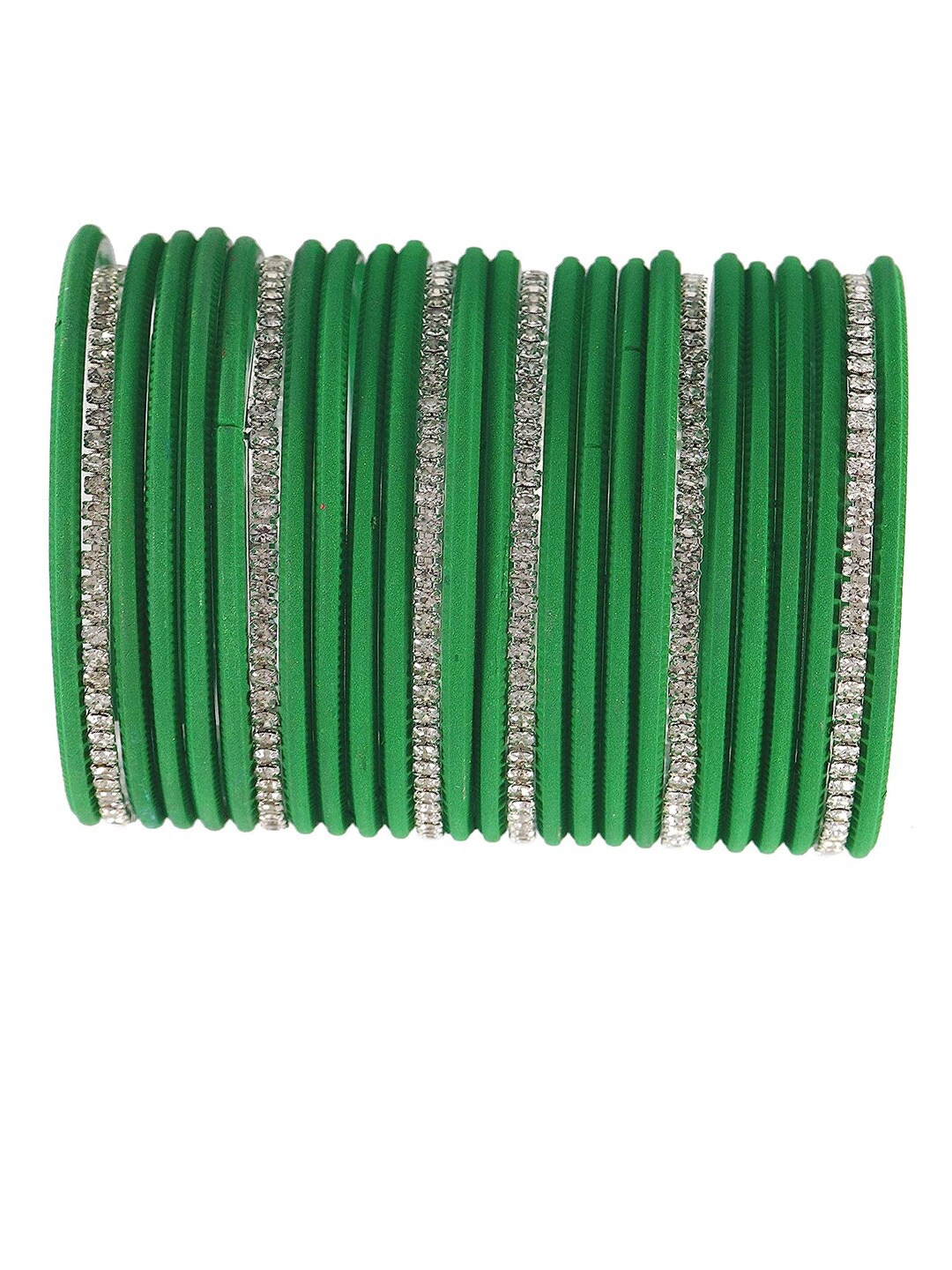 

NMII Set Of 26 Zircon Stone-Studded Metal Glossy Finished Bangles, Green