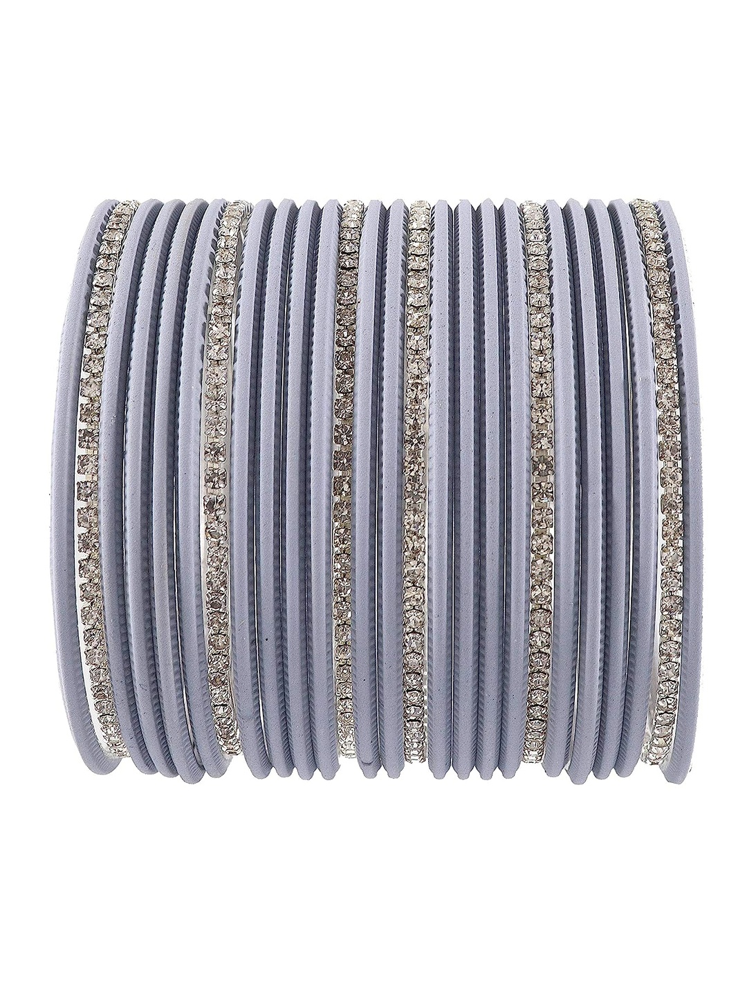 

NMII Set Of 26 Zircon Stone-Studded Metal Glossy Finished Bangles, Grey