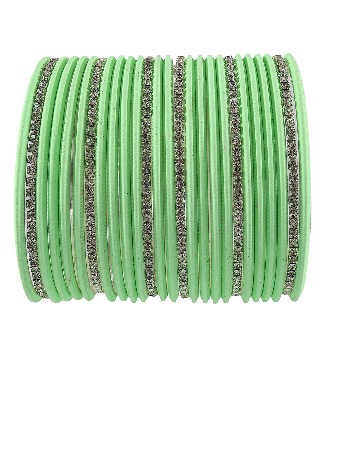 

NMII Set Of 26 Zircon Stone-Studded Metal Glossy Finished Bangles, Silver