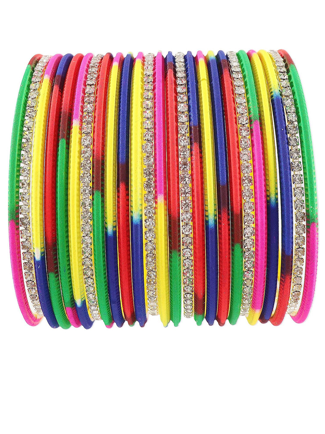 

NMII Set Of 26 Zircon Stone-Studded Metal Glossy Finished Bangles, Green