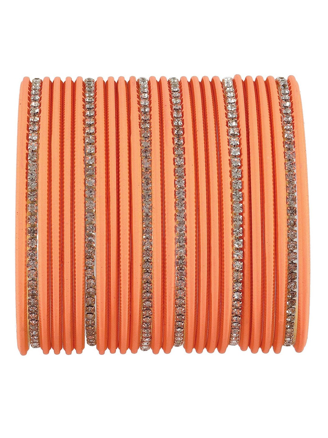 

NMII Set of 26 Stone-Studded Zircon And Glossy Finished Bangles, Peach