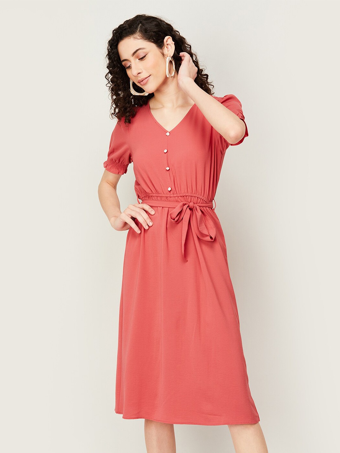 

CODE by Lifestyle V-Neck Fit & Flare Midi Dress, Rust