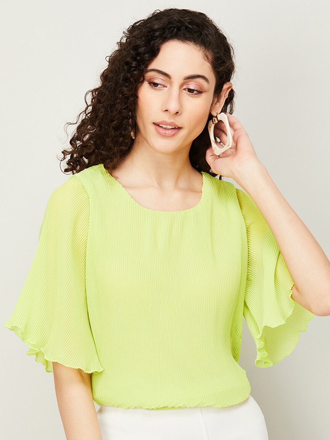 

CODE by Lifestyle Vertical Striped Flared Sleeve Top, Lime green