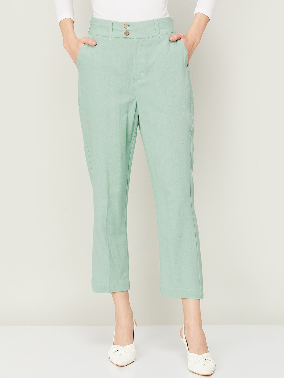 

CODE by Lifestyle Women Regular Fit Mid-Rise Cropped Trousers, Sea green