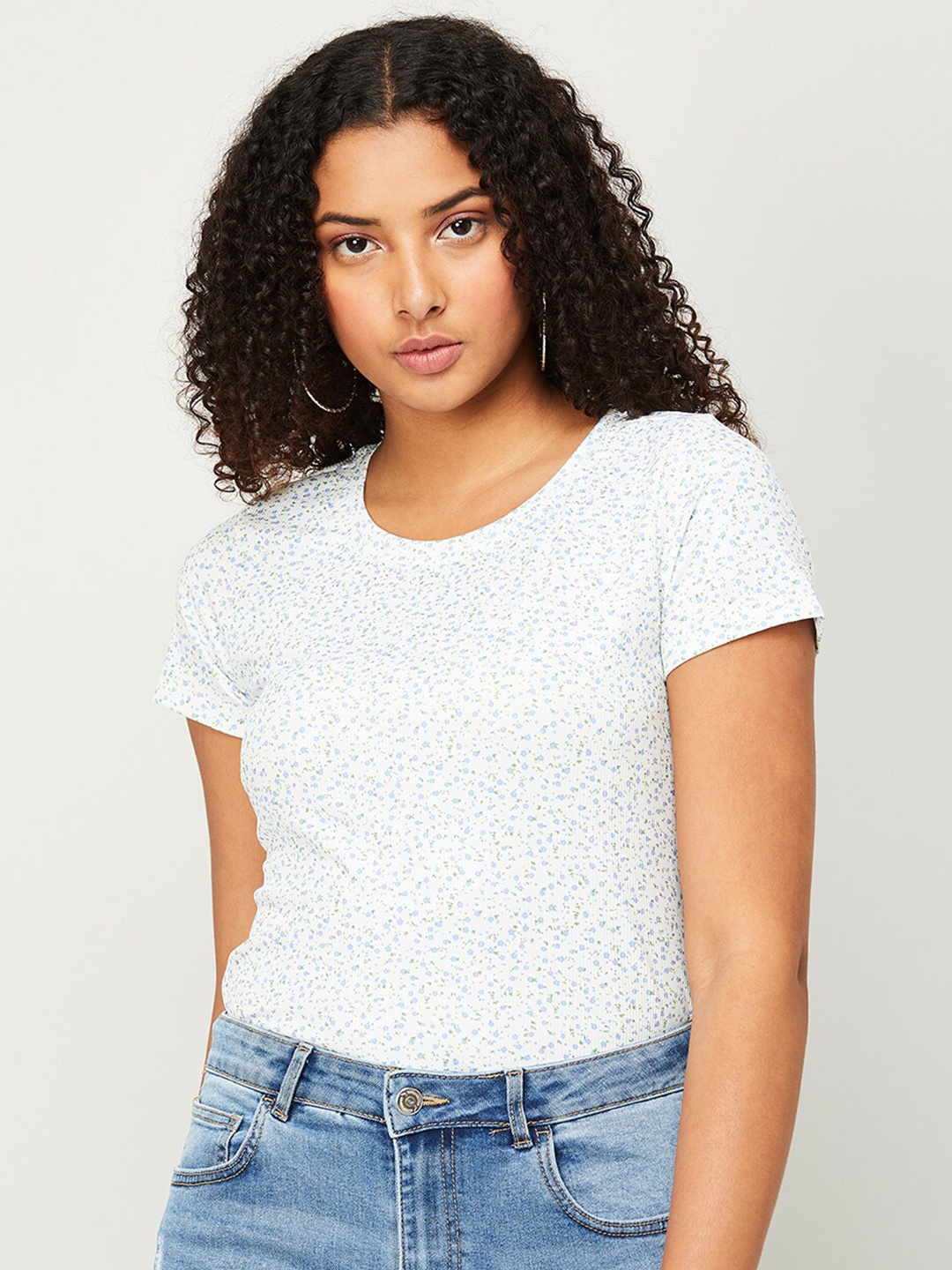 

Fame Forever by Lifestyle Floral Printed Round Neck Top, White