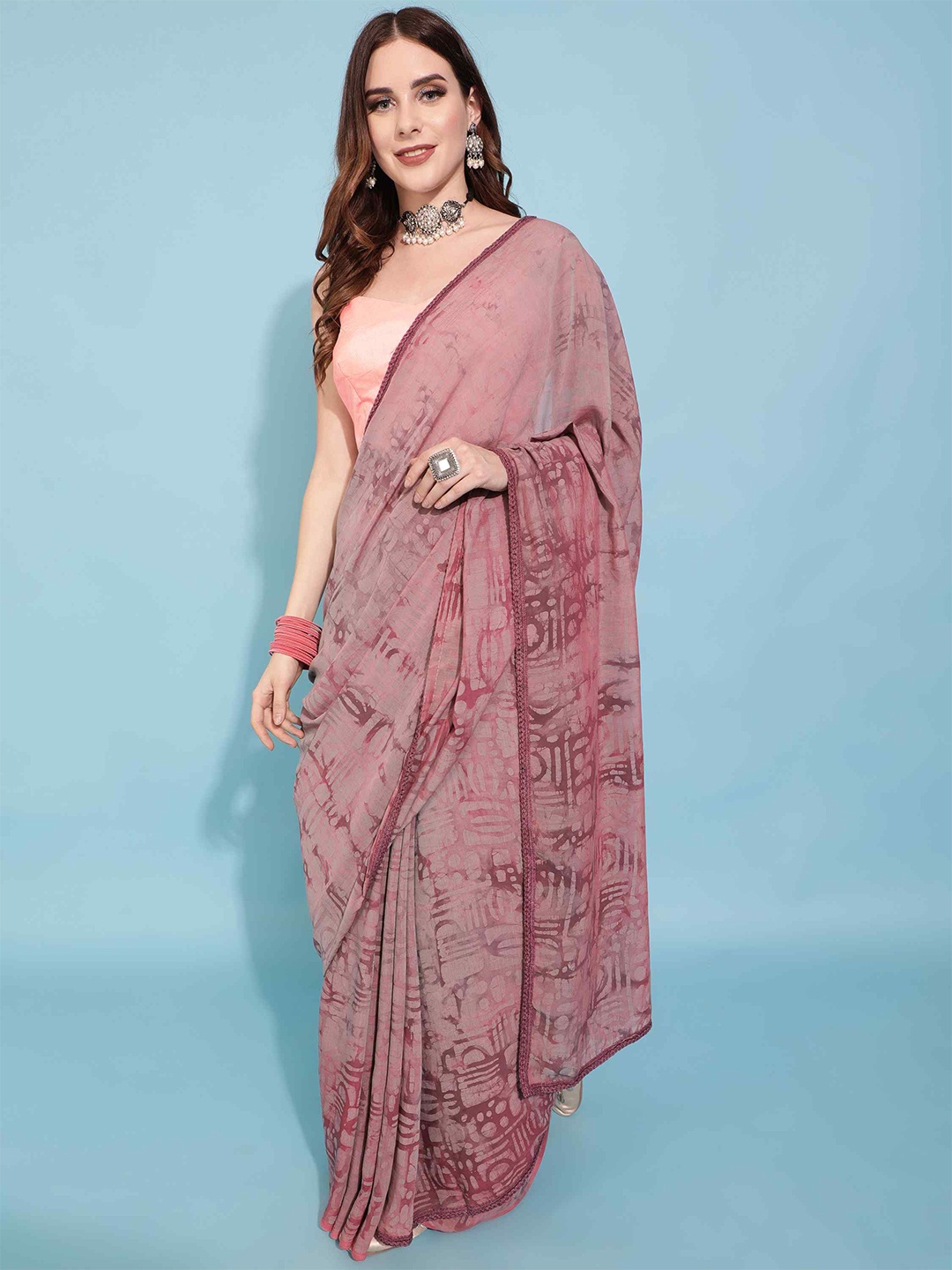 

elora Batik Printed Liva Saree, Purple