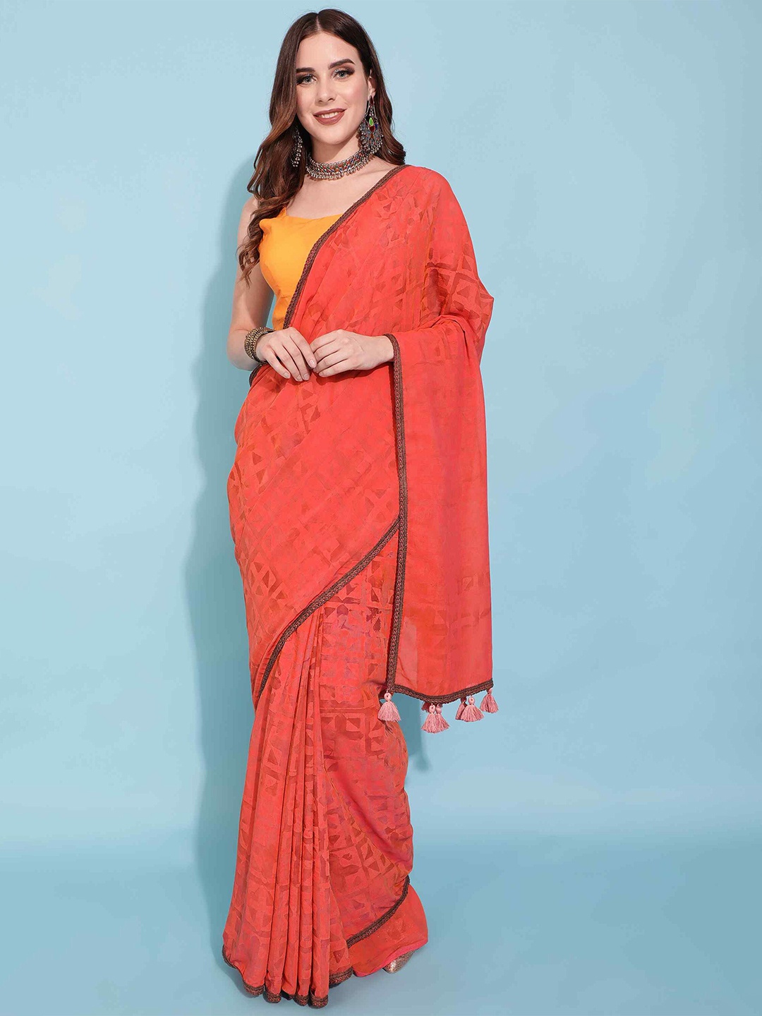 

elora Batic Printed Liva Silk Saree, Red