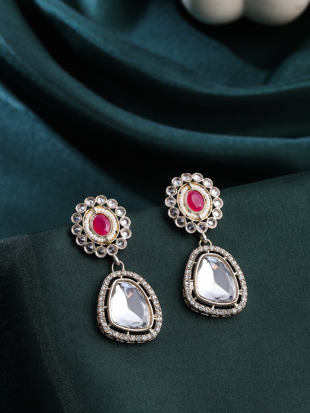

VIRAASI Gold-Plated Kundan & AD Studded Contemporary Drop Earrings