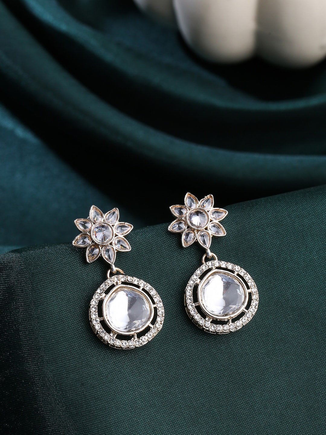 

VIRAASI Gold-Plated Kundan & AD Studded Contemporary Drop Earrings