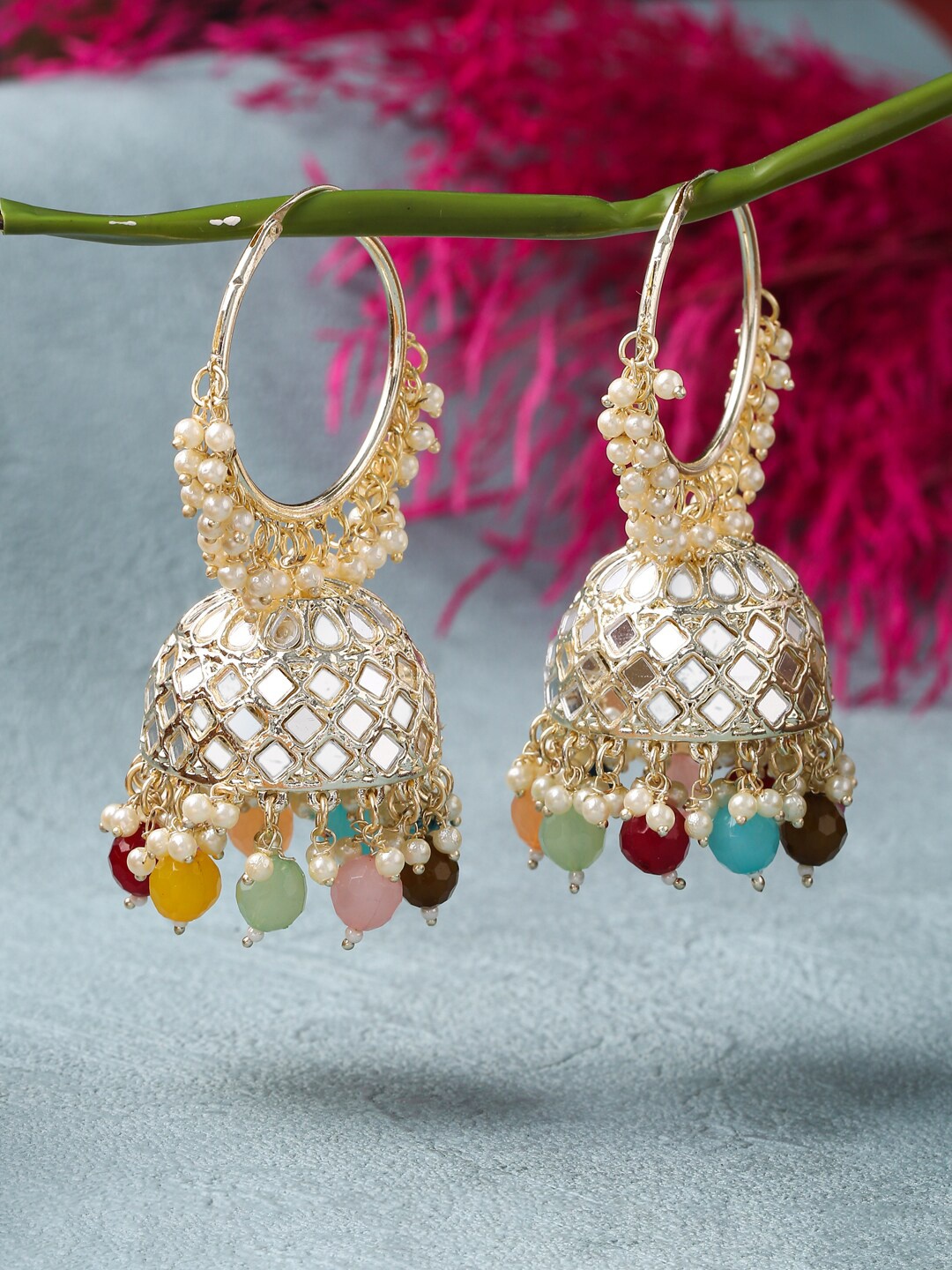 

VIRAASI Gold-Plated Kundan Contemporary Jhumkas