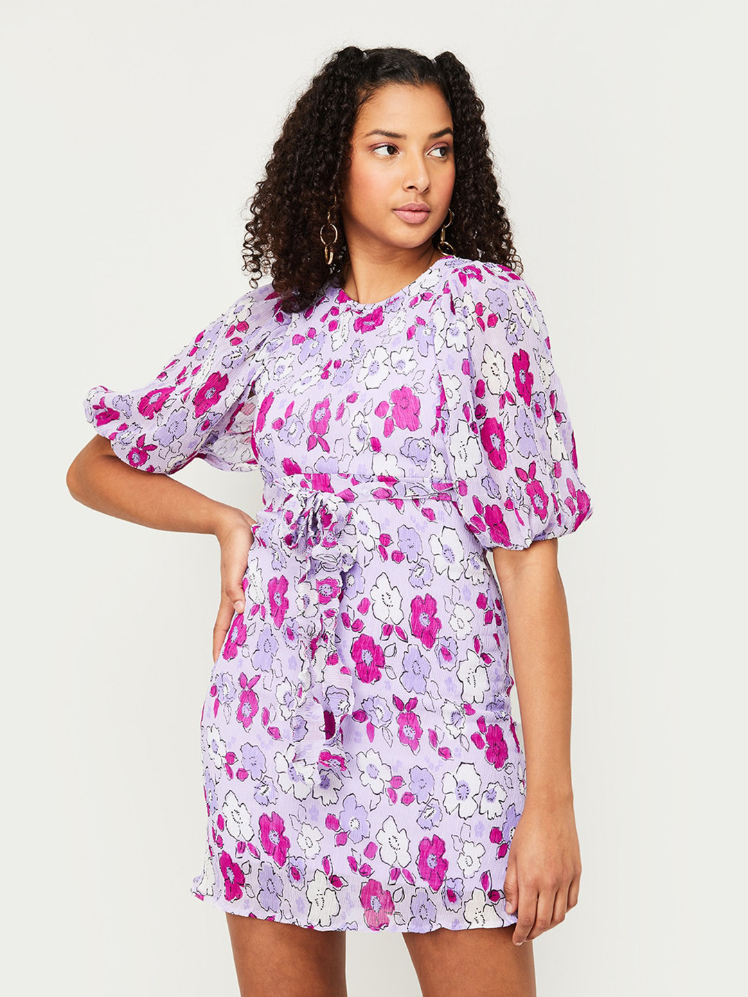 

Ginger by Lifestyle Floral Printed Puff Sleeves Sheath Dress, Lavender