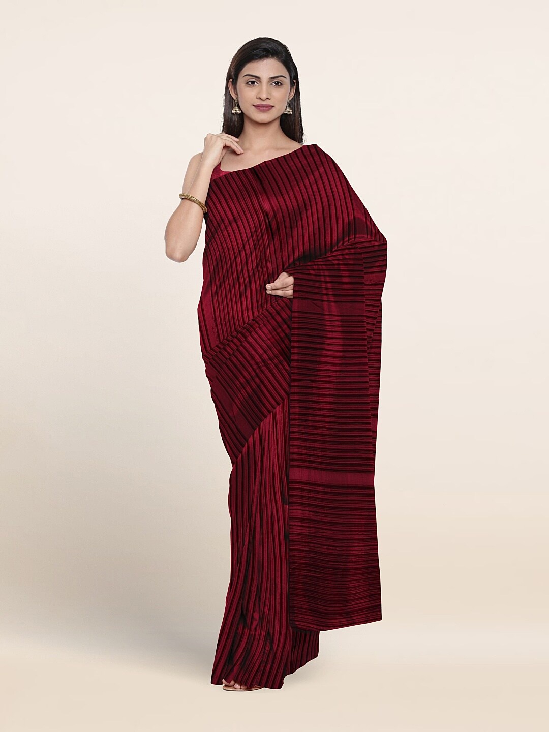 

Pothys Striped Poly Georgette Saree, Maroon