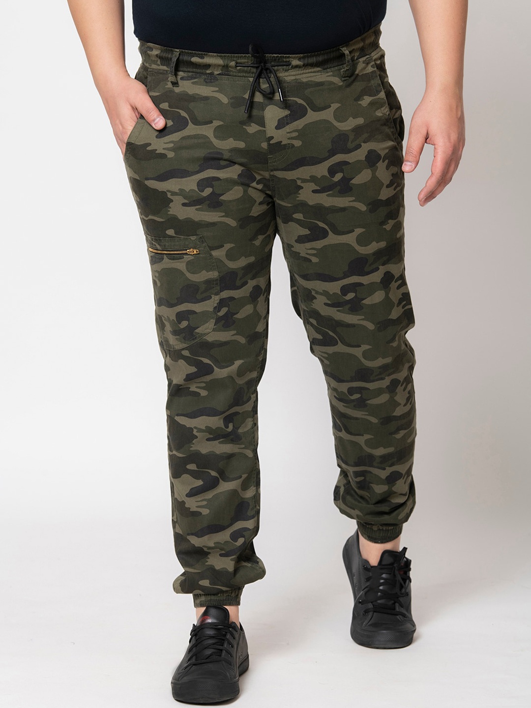 

IVOC Plus Men Plus Size Camouflage Printed Pure Cotton Regular Fit Joggers, Olive