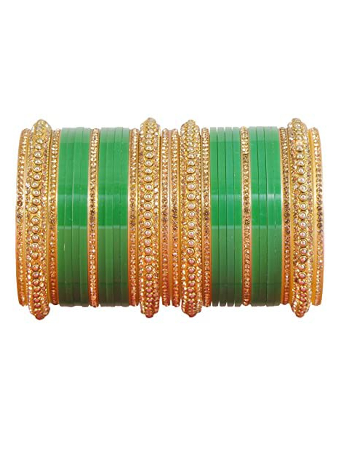 

NMII Set Of 30 Zircon Studded Glossy Finished Chuda Bangles, Gold