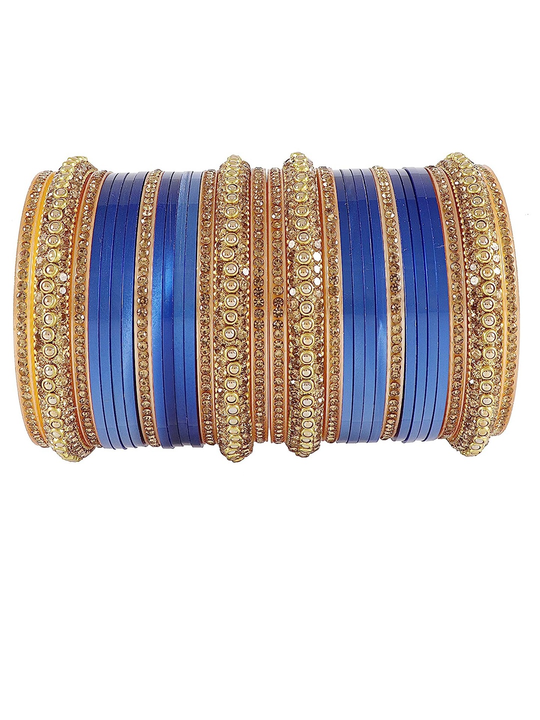 

NMII Set Of 30 Zircon Studded Glossy Finished Chuda Bangles, Gold