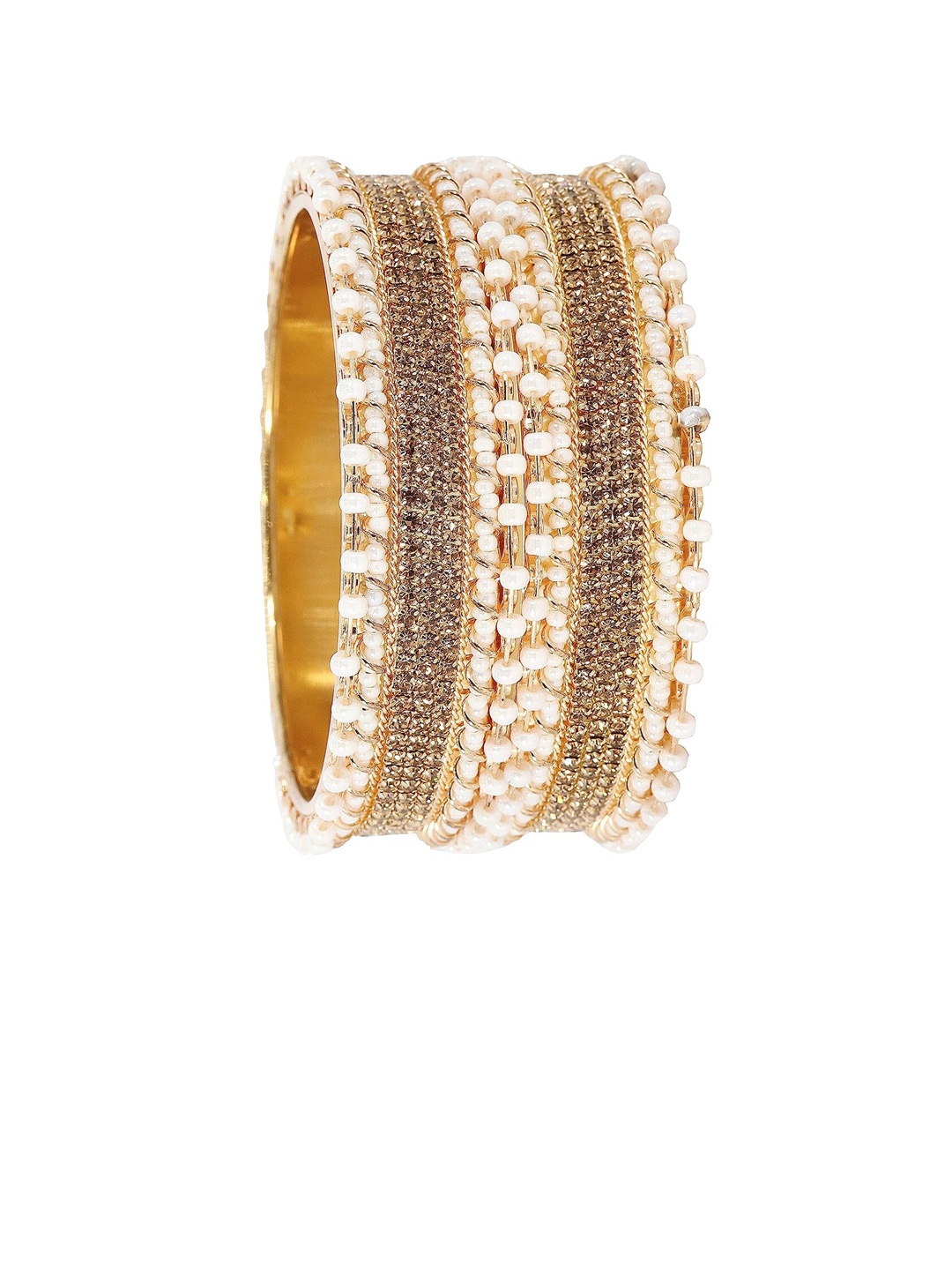 

NMII Set Of 2 Plating Gold-Plated Zircon Studded Metal Kada Bangles