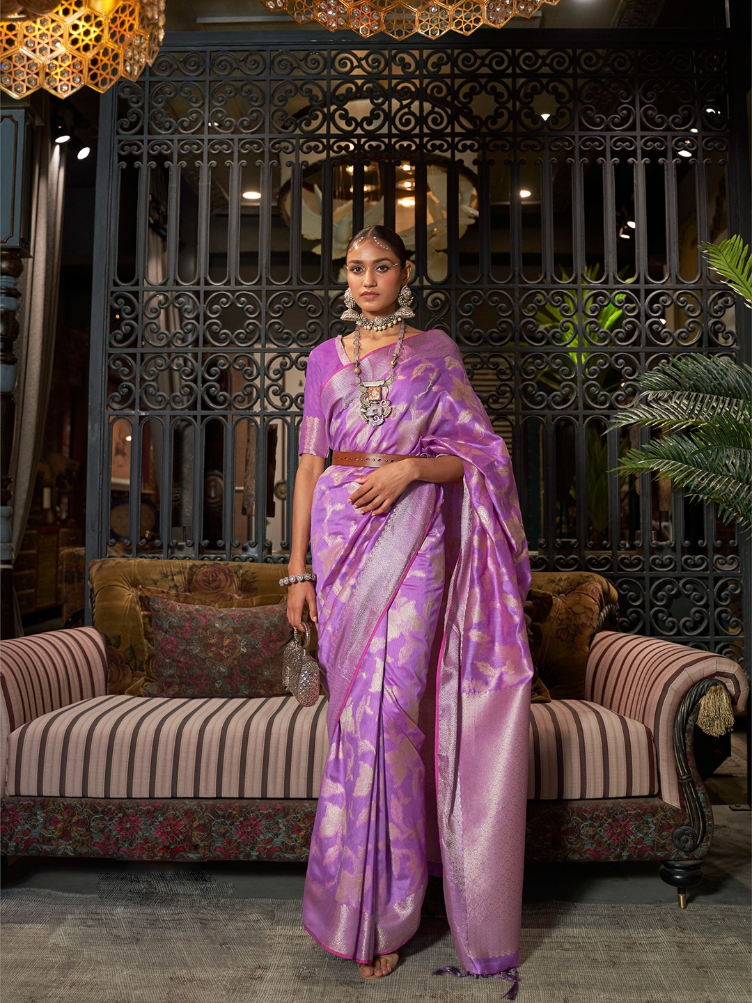 

Mitera Ethnic Motifs Woven Design Zari Saree, Purple