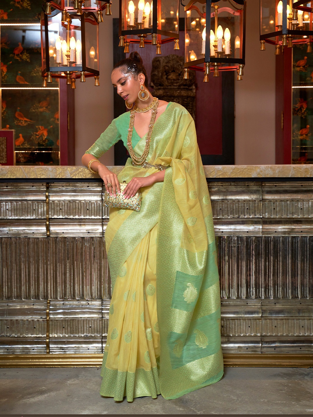 

Mitera Ethnic Woven Design Zari Saree, Yellow