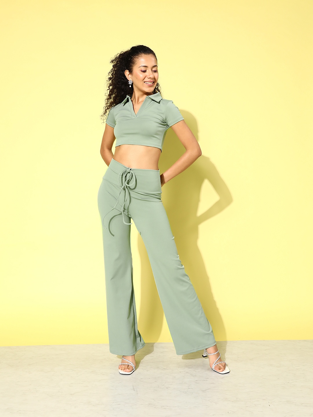 

SASSAFRAS alt-laze Crop Top & Trousers Co-Ords, Green