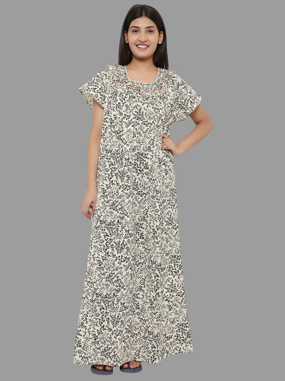 

PALIVAL Floral Printed Pure Cotton Maxi Nightdress, Black