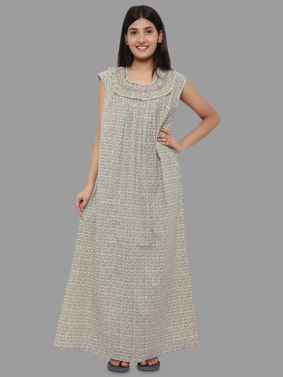

PALIVAL Floral Printed Pure Cotton Maxi Nightdress, Blue