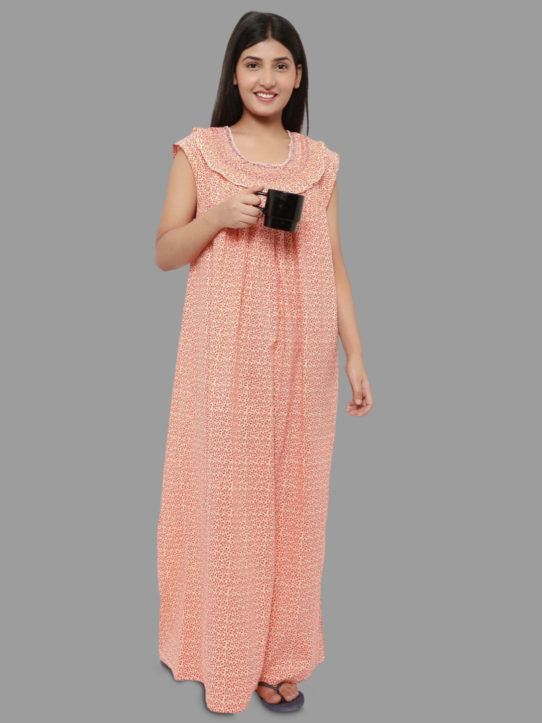 

PALIVAL Floral Printed Pure Cotton Maxi Nightdress, Orange