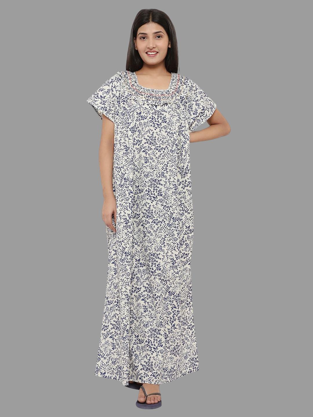 

PALIVAL Floral Printed Pure Cotton Maxi Nightdress, Blue