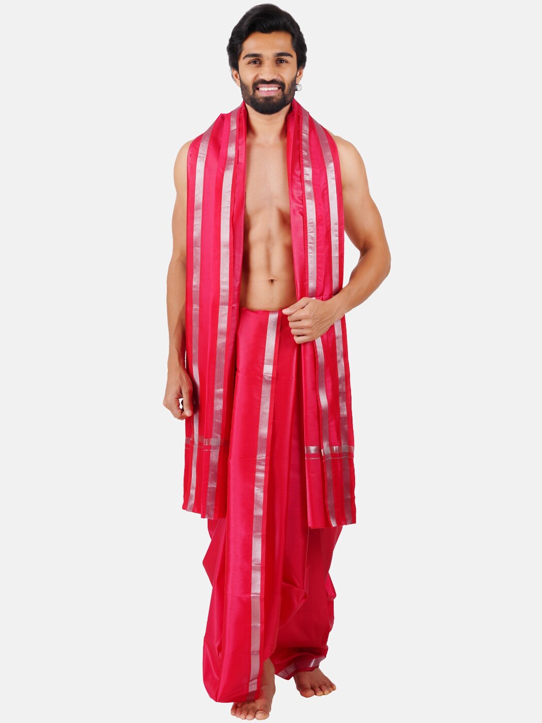 

Ramraj Panchakacham Dhoti With Angavastram, Red